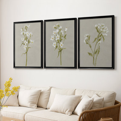 White Field Flowers I - Toile tendue avec châssis sur mesure - 3 pièces