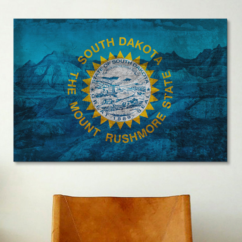 «Flags South Dakota Badlands National Park», impression sur toile, H 18 po x l 26 po x P 1,5 po, Toile tendue, Pas de tapis