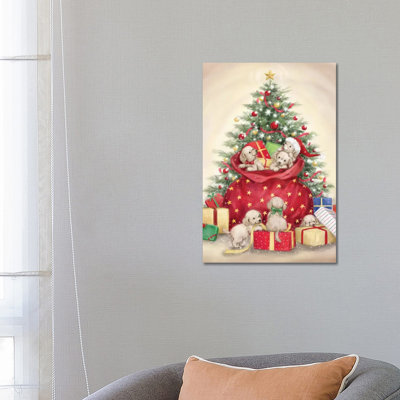 Christmas Puppies by MAKIKO - Wrapped Canvas Painting