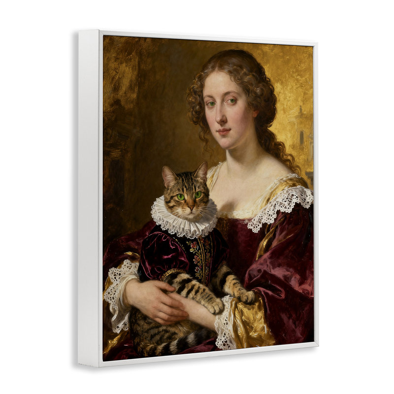 Estampe numérique de la Renaissance avec un chat Regal, conception de CAD Designs, Encadrement giclée blanc côtier