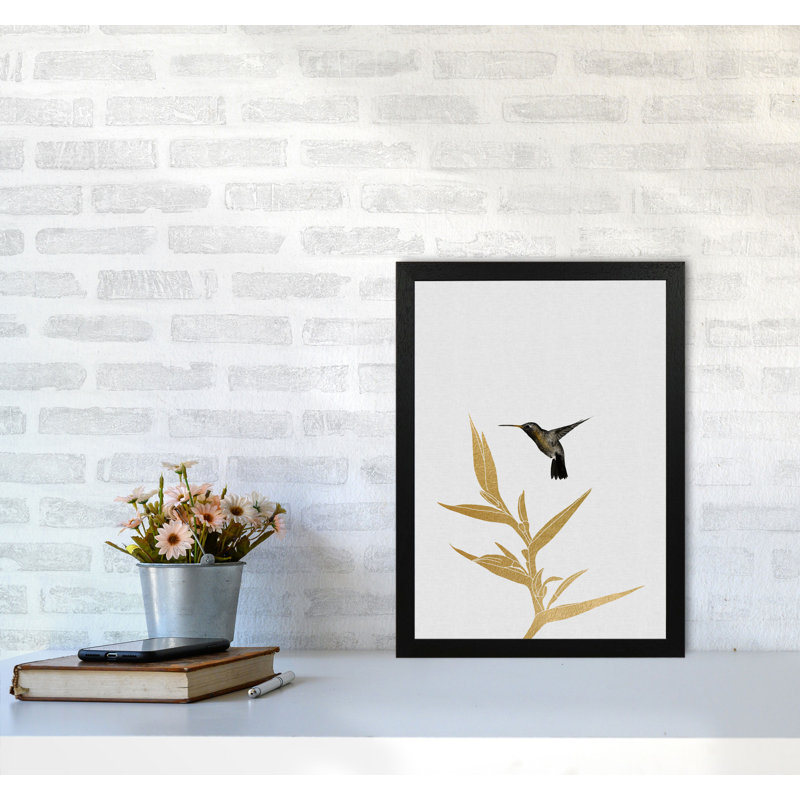 Hummingbird & Flower II - Print, White Grain Frame, 42 cm H x 30 cm W x 5 cm D