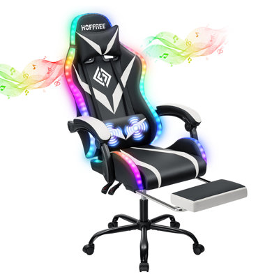 Hoffree Massage Ergonomic Gaming Chair with Bluetooth Speakers and RGB LED Lights