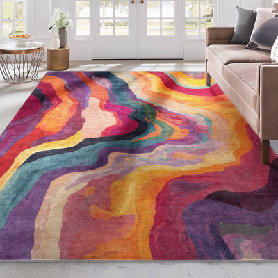 Abstract Libre Multi Waves Stripes Area Rug
