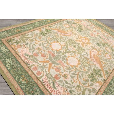 William Morris Hungry Birds Spring Meadow Multi Size Hand Hooked Wool Rug