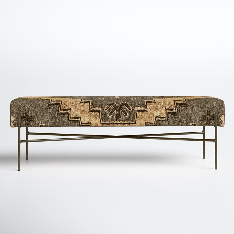 Upholstered Bench, Tan/Damask