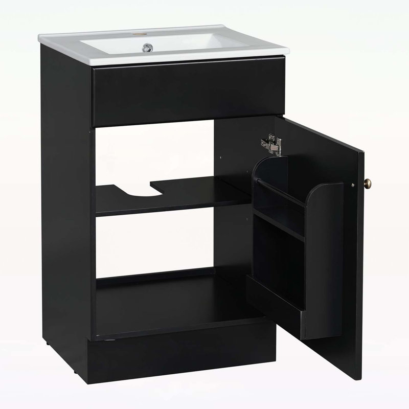 Meuble-lavabo polyvalent avec des fonctionnalités avancées pour une fonctionnalité optimale, Noir, Doré