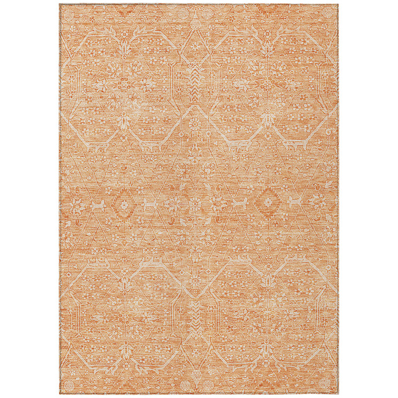 Salmon Synthetic 3' x 5' Rectangular Washable Rug