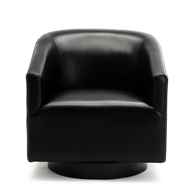 Fauteuil pivotant à base en bois noir avec une structure en contreplaqué attrayante, siège de 18,25 po de hauteur avec accoudoirs en similicuir de 23,5 po de hauteur