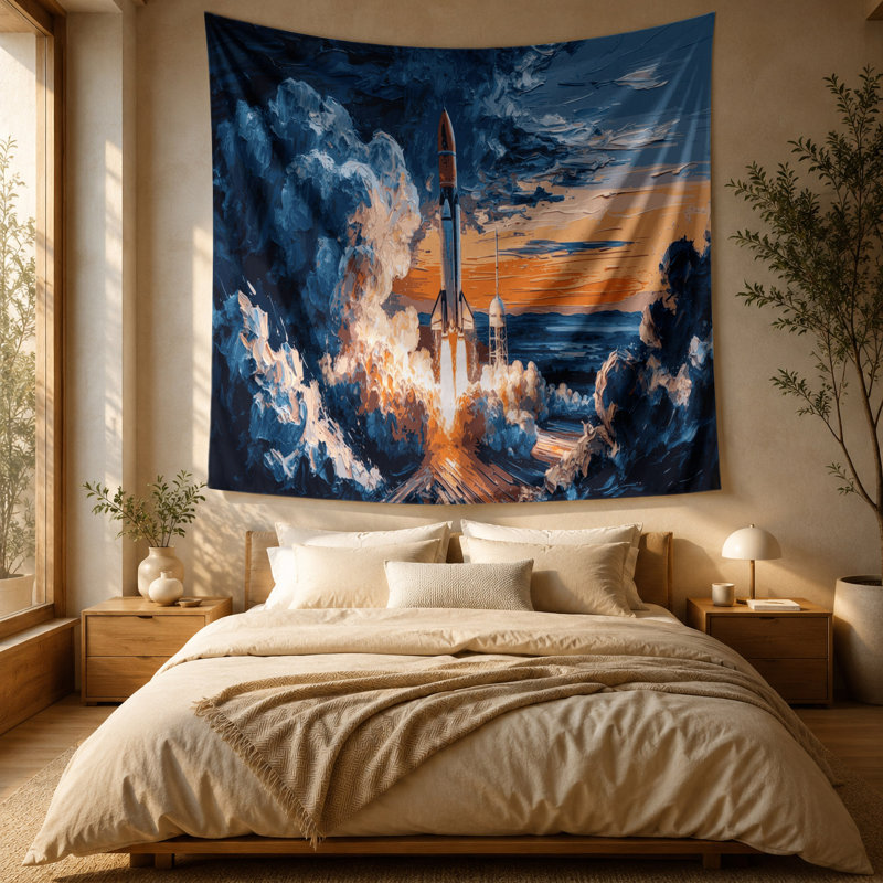 Space Rocket lance une tapisserie murale, 51 po x 60 po