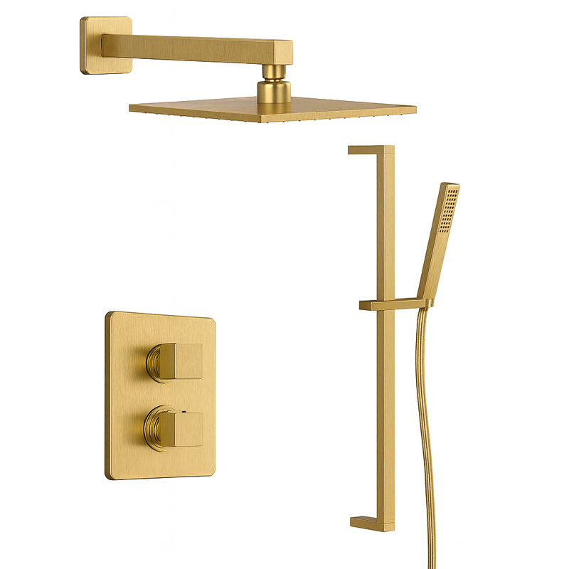 Vitrina Thermostatic Shower System with 2-Way Diverter, 8-Inch Rain Shower Head and Hand Shower with Slide Bar, Valve Included