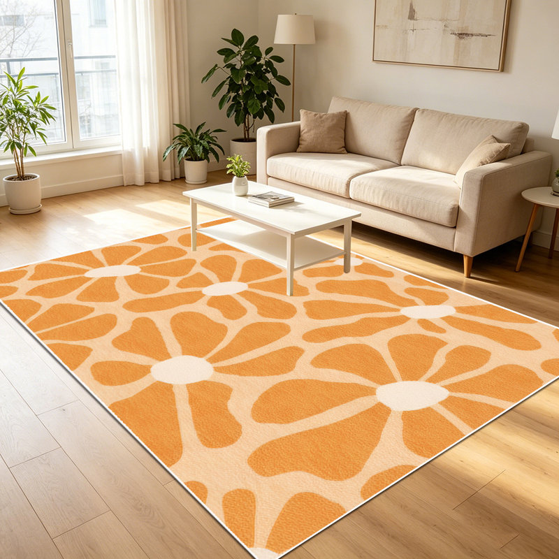 1PC warm orange vintage retro daisy floral printed area rugs, Soft and Comfortable, easy-to-maintain, machine washable Indoor floor mat, suitable for living room, bedroom, dining area, entryway, backyard patio, kitchen nook, porch, Home Decor, Outdoo