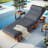 78.8" Acacia Wood Patio Chaise Lounge Chair, Adjustable Recliner with Headrest, Retractable Side Tray & 4.7" Thick Cushion for Poolside, Garden, Terrace, Beach-449100344