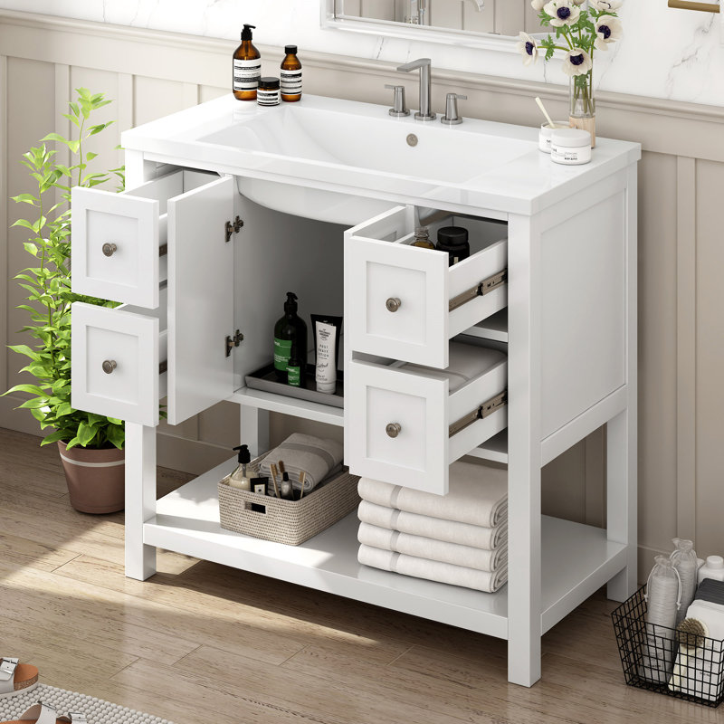 Meuble-lavabo 36 po avec lavabo encastré, Blanc