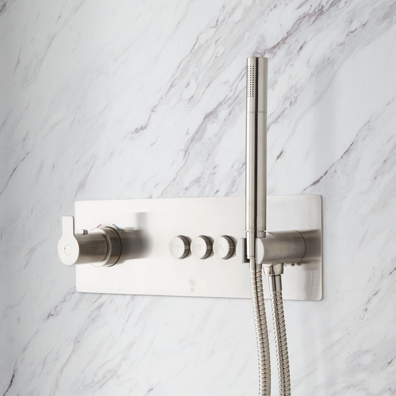 Hollyn Simple Select Thermostatic Shower System with Dual-Function Shower Head and Hand Shower, Brushed Nickel