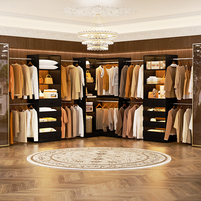 57.3"-151.7" Adjustable Closet System With 8 Drawers And 8 Clothes Rods, Black