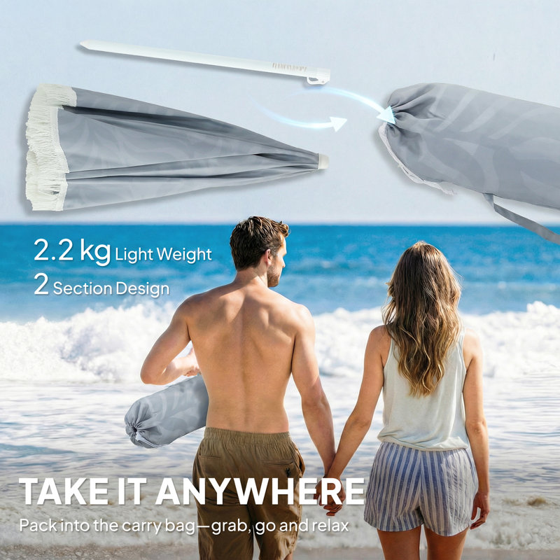 178cm Beach Parasol, Grey Floral