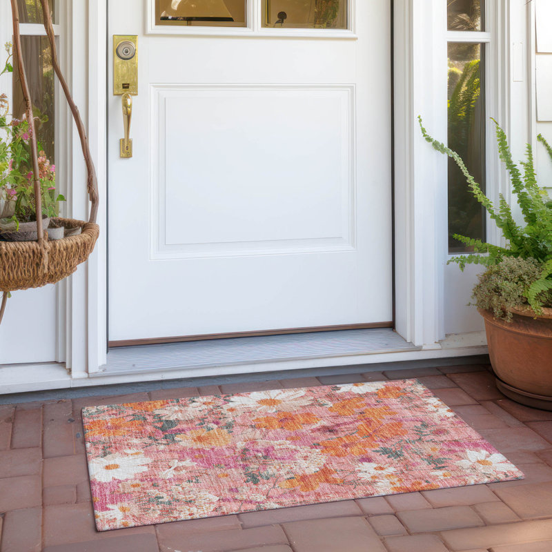 Machine Washable Indoor/Outdoor Claudian ACN1507 Blush Rug, Rectangle 1'8" x 2'6"