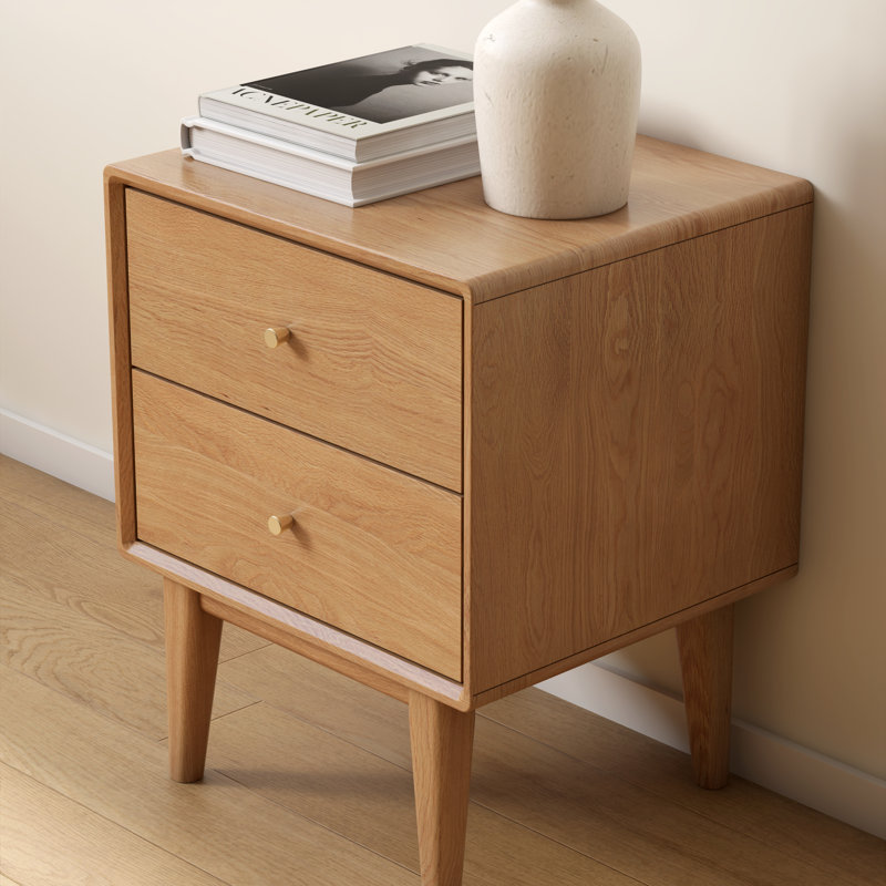 40cm W Solid Wood Bedside Table, Natural Oak