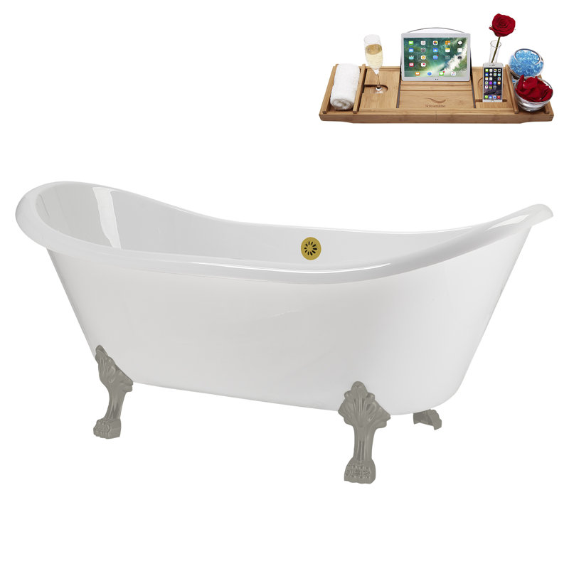 71" Streamline Clawfoot Tub,Tray,Drain and Clawfeet, Brushed Gun Metal, Brushed Gold