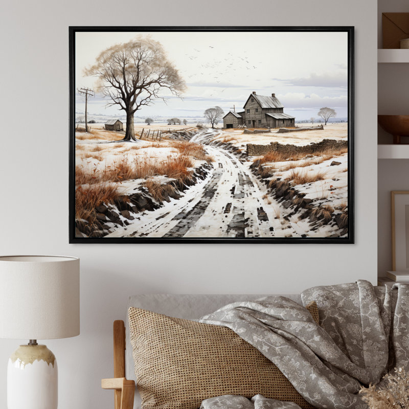 " Winter Farm Monochrome Harvest I ", H 30 po x l 40 po x P 1,5 po, Cadre flottant noir