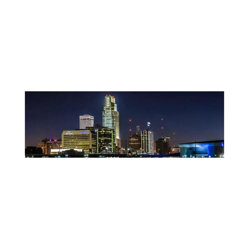 Omaha Panoramic Skyline Cityscape (Night) 1 Piece Wrapped Canvas Panoramic Wall Art, 30.48 cm H x 91.44 cm W x 1.91 cm D