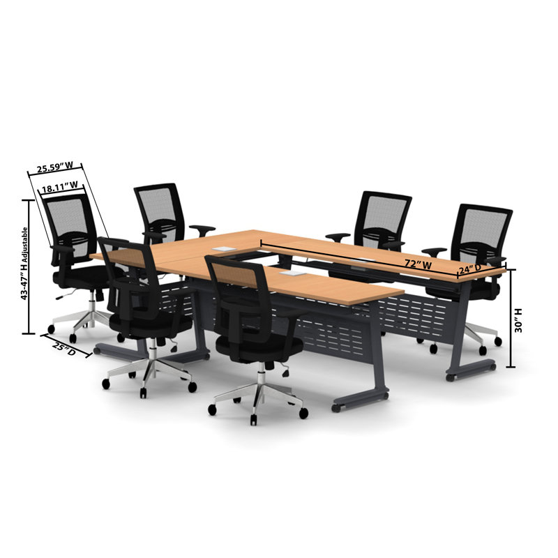 Rectangle 6 Person Flip Top 72'' L Modular Training Table and Chair Set with Casters and Modesty Panel and Cable Management