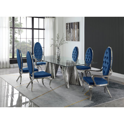 Glass Top Double Pedestal Dining Set