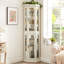 Vitrine de coin lumineuse avec tablette en verre avec portes en verre trempé, tablettes réglables et ampoule à perles incluse - armoire de bar idéale pour la décoration intérieure
