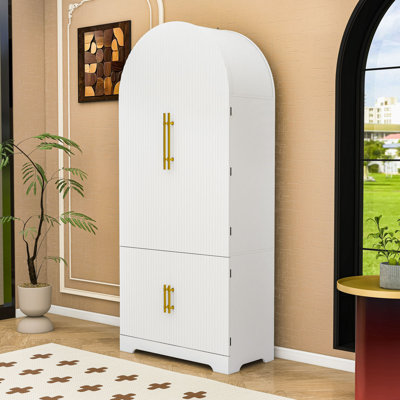 Modern Arched Kitchen Pantry Cabinet with Fluted Doors, Adjustable Shelves and Hidden Drawer by Lark Manor
