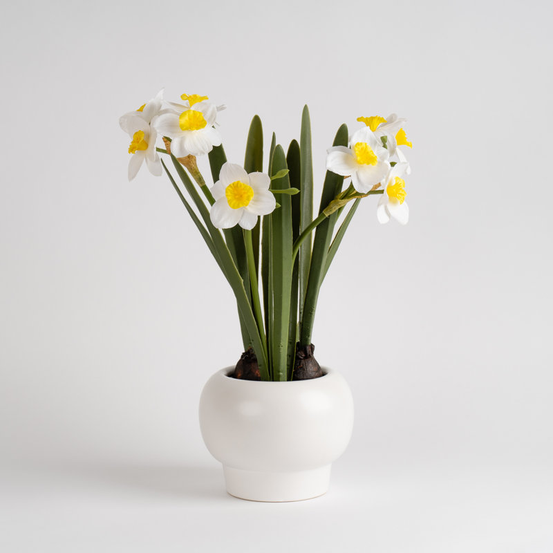 42cm Faux Daffodil Spray in Ceramic Pot