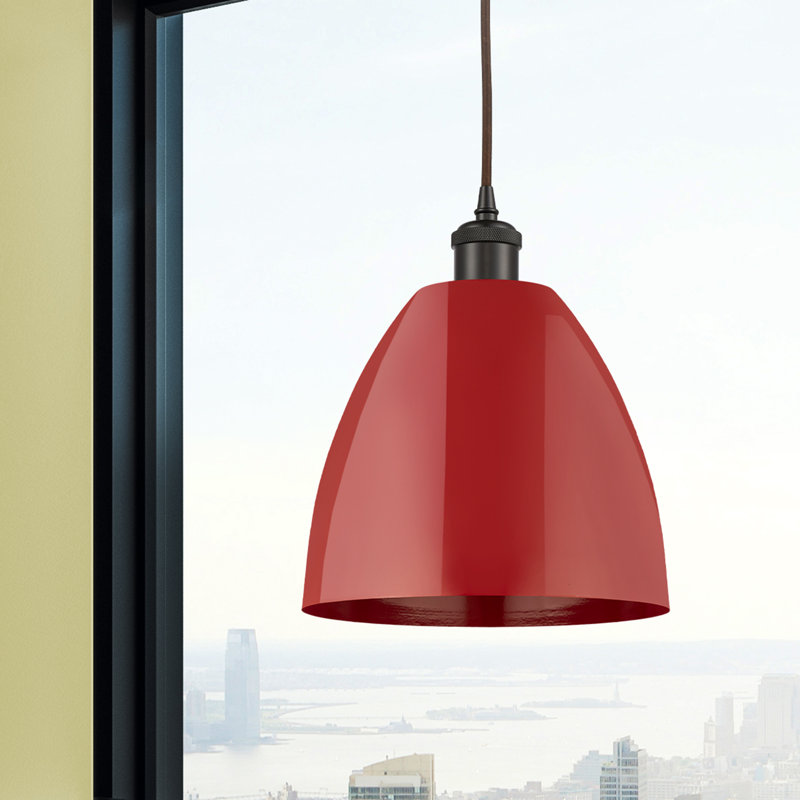 Luminaire suspendu conique 1 lumière, Rouge, H 12,88 po x l 9 po x P 9 po, Bronze huilé
