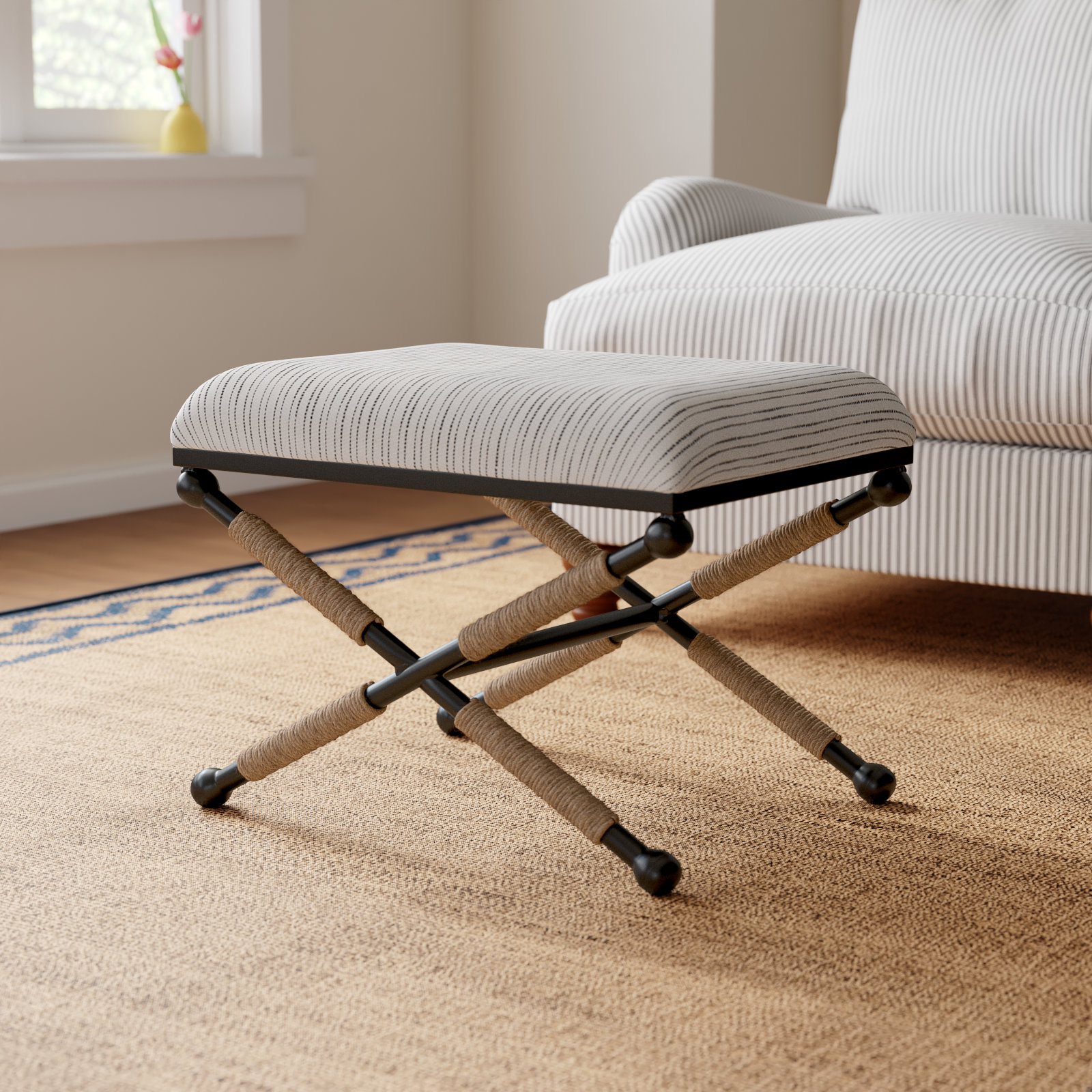 Pippa Lombax 24' Wide Upholstered Iron Accent Stool