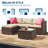 Versatile 5-Piece Outdoor Patio Furniture Set – All-Weather Brown Four-Line Rattan Sectional Sofa with Khaki Cushions, Red Pillows, Glass Coffee Table & Ottoman – For Garden, Backyard, Poolside – Brown four-line rattan + khaki cushion + red pillow-167960405-167960407