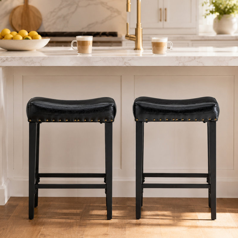Tabourets de bar Comfort Saddle, cuisine moderne en cuir ciré à l'huile de 25,6 pouces