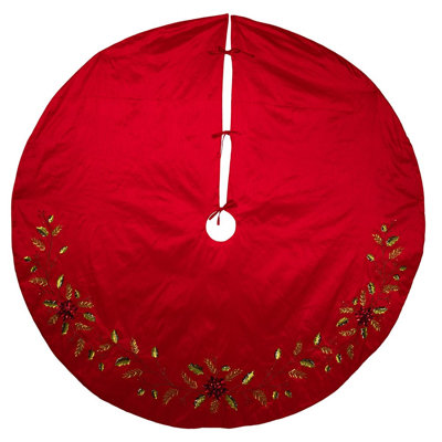 Kurt Adler - Jupe d'arbre Dupion rouge 72 po avec poinsettia multicolore