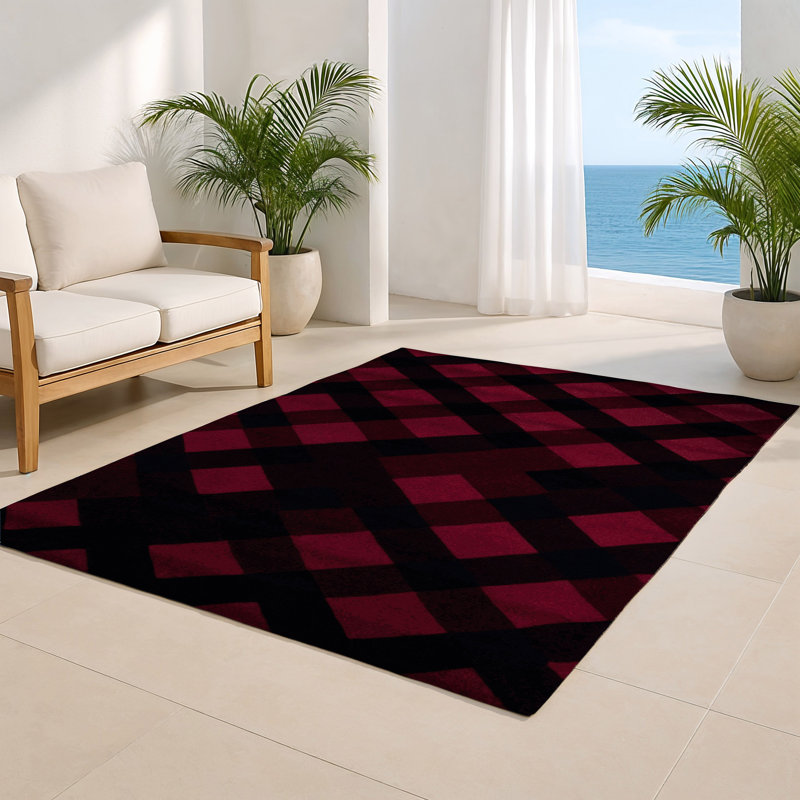 Tapis d'intérieur et d'extérieur à carreaux rouge