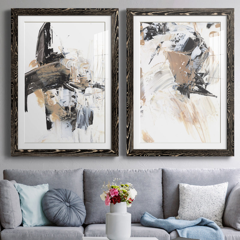 Ruckus I - ensemble de 2 peintures encadrées, H 31,5 po x l 23,5 po x P 1 po, Cadre noir