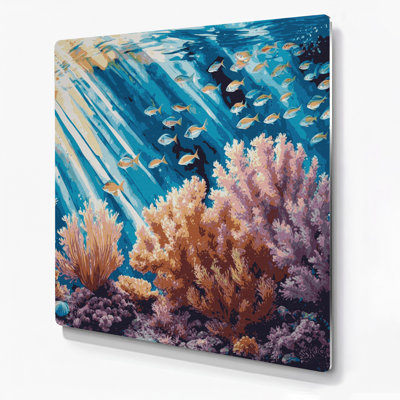 Coastal Reef Scene Purple Metal Wall Art