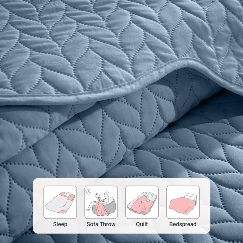 Modern Embossed Microfiber Twin Quilt Set, Washed Blue