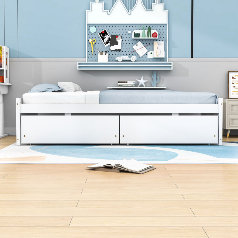 Lit plateforme simple avec tiroirs et rangement, Blanc