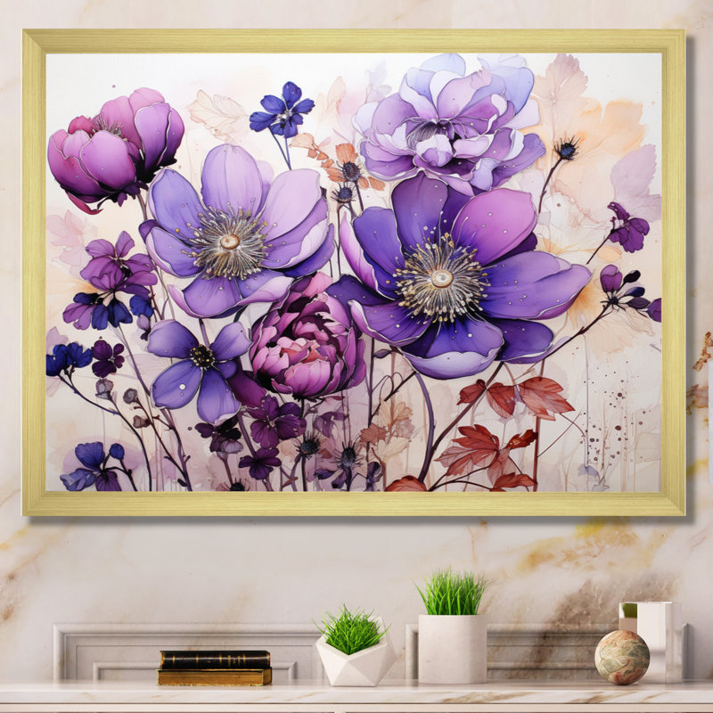 Mauve fauvisme abstrait botanique Rhapsody - Fauvisme, reproduction d'art sur toile encadrée, Cadre doré simple