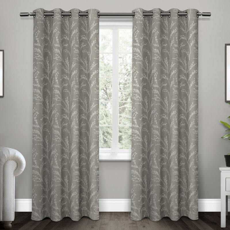 Bellicent Floral Room Darkening Thermal Grommet Curtain Panel Pair, Ash Gray, 52" W x 108" L