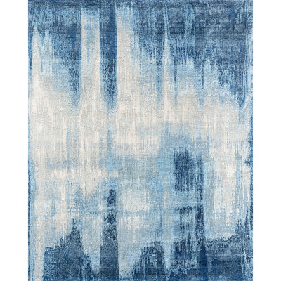 Tapis bleu et bleu clair de haute qualité noué à la main