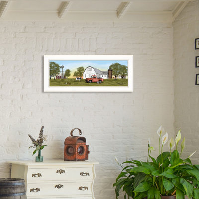 «Summer on the Farm» par Billy Jacobs, reproduction encadrée prête à accrocher, cadre blanc