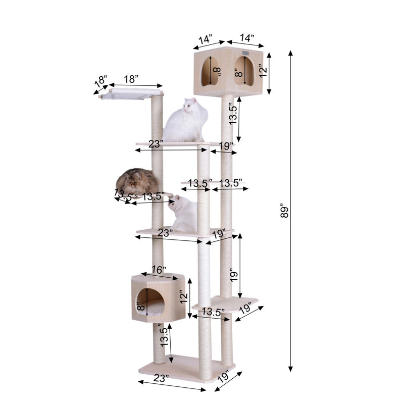 89'' Natural Beige Scots Pine Cat Tree with Sisal Posts