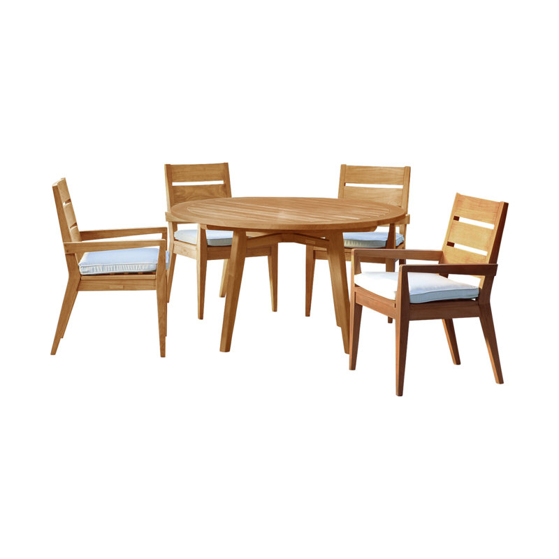 Algarve Outdoor 5 - Piece Teak Dining Set with Cushions, 52in x 52in x 29.5in, Fog Rain