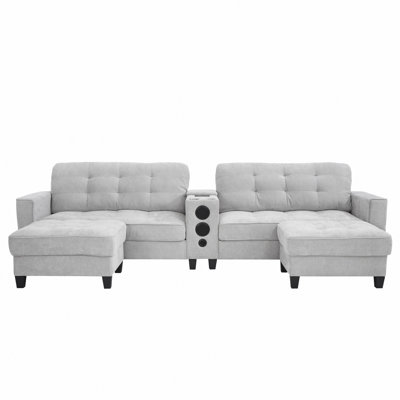 Modern Sectional Sofa 126" U-Shaped Sectional Sofa Modular Sectional Couch With Movable Storage Ottomans, Multifunctional Console, Bluetooth Speakers And Led Lights For Living Room
