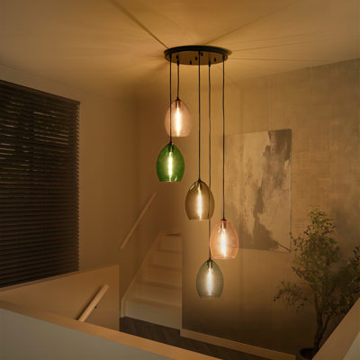 5-Light Colorful Glass Cluster Pendant Chandelier