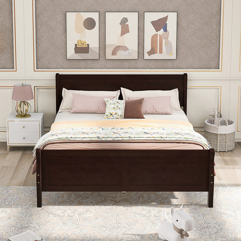 Wood Platform Bed With Headboard And Wooden Slat Support, Full, Espresso
