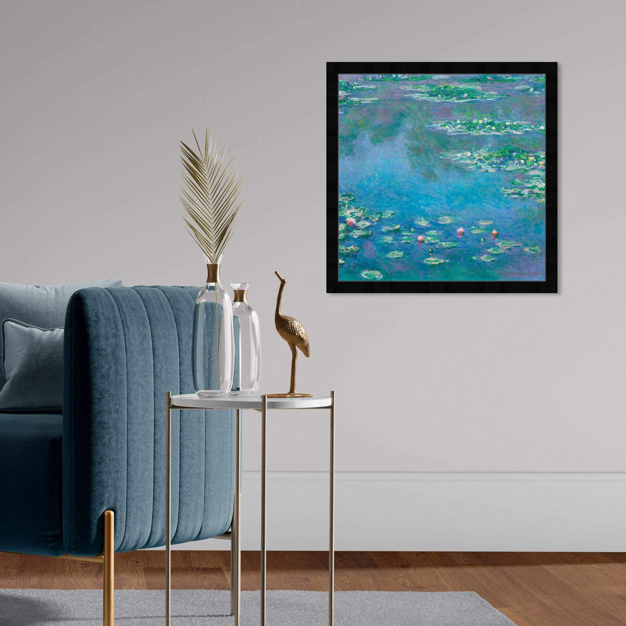 Classic Water Lilies in a Pond by Birch Lane™ - Picture Frame Print, Black, 22" H x 22" W